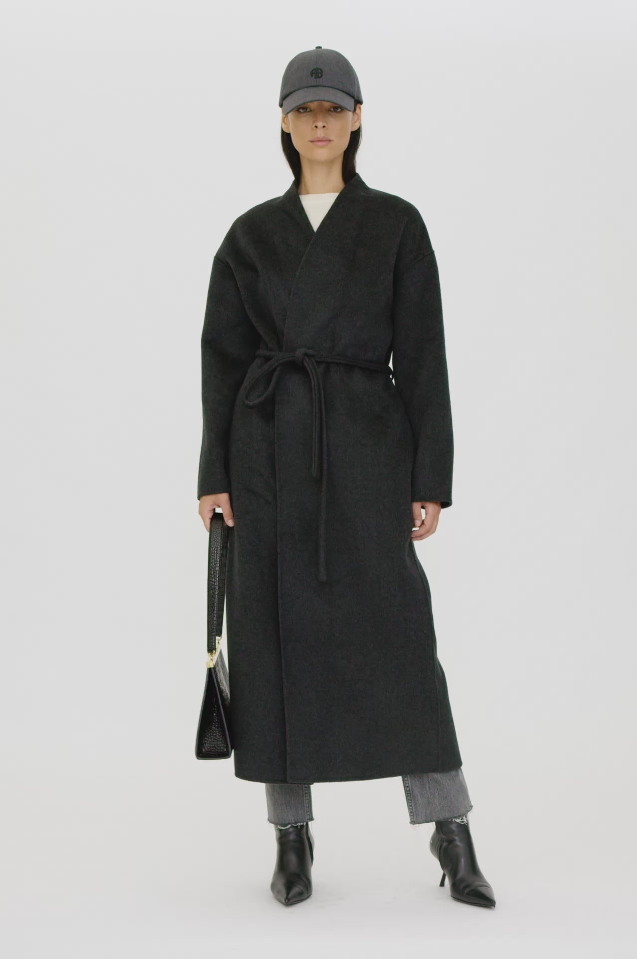 ANINE BING Jeremy Baseball Cap Ab - Dark Heather Grey Wool - on Model Video