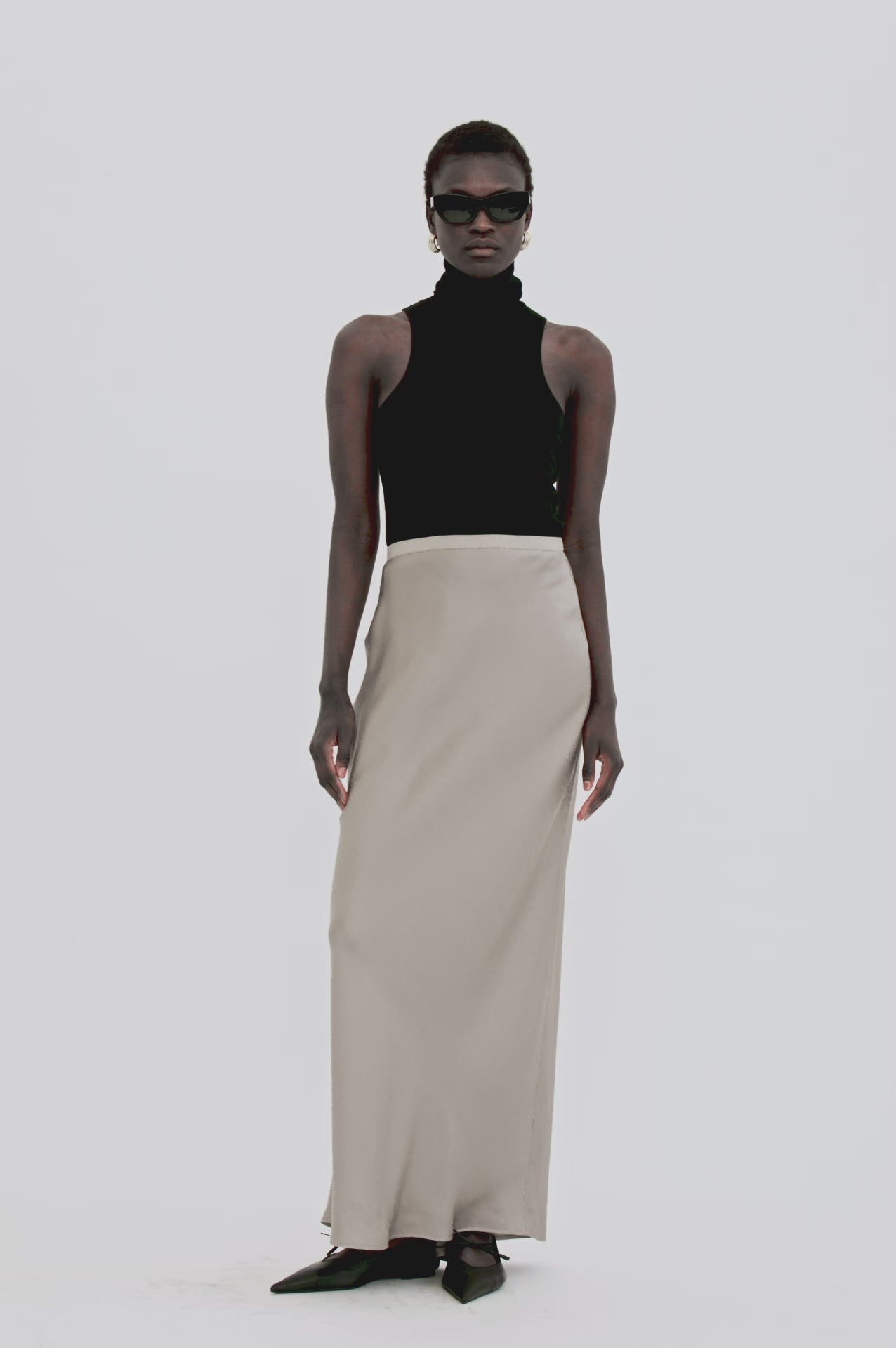 ANINE BING Bar Silk Maxi Skirt - Taupe - On Model Video