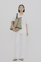 ANINE BING Large Rio Tote - Black And Natural Stripe - On Model Video