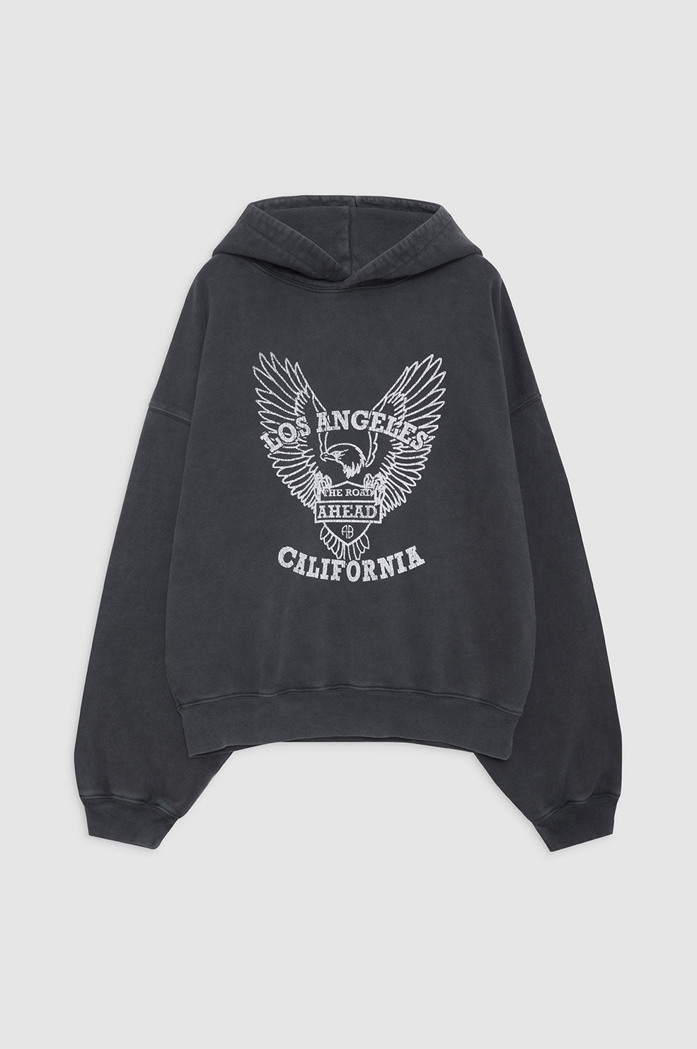 ANINE BING Alec Hoodie White Eagle - Washed Black - front view