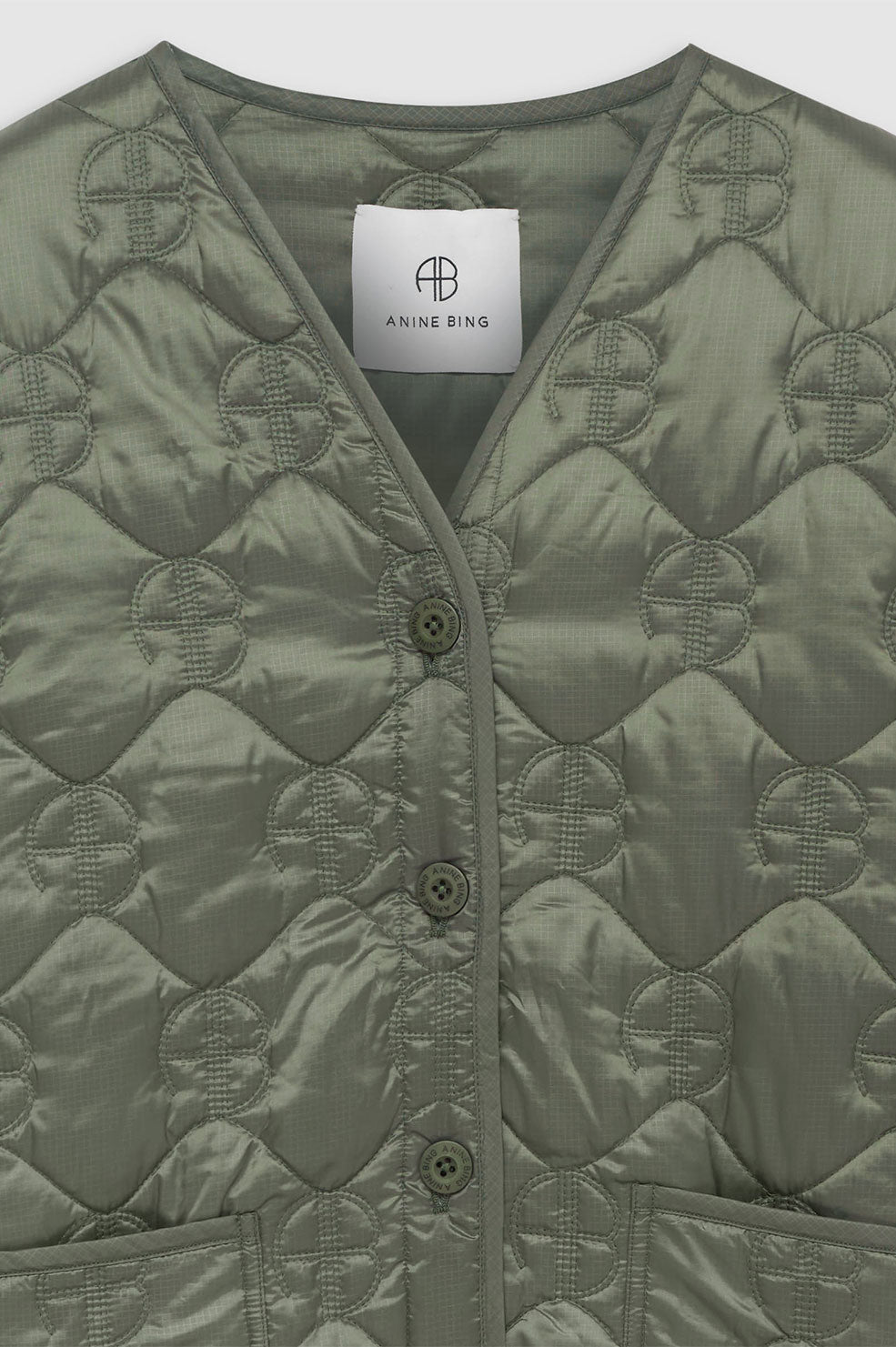 ANINE BING Andy Bomber Monogram - Olive - Detail View