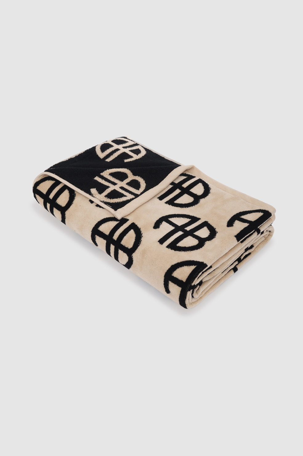 ANINE BING Bahia Towel - Beige Monogram Print - Folded View Angle
