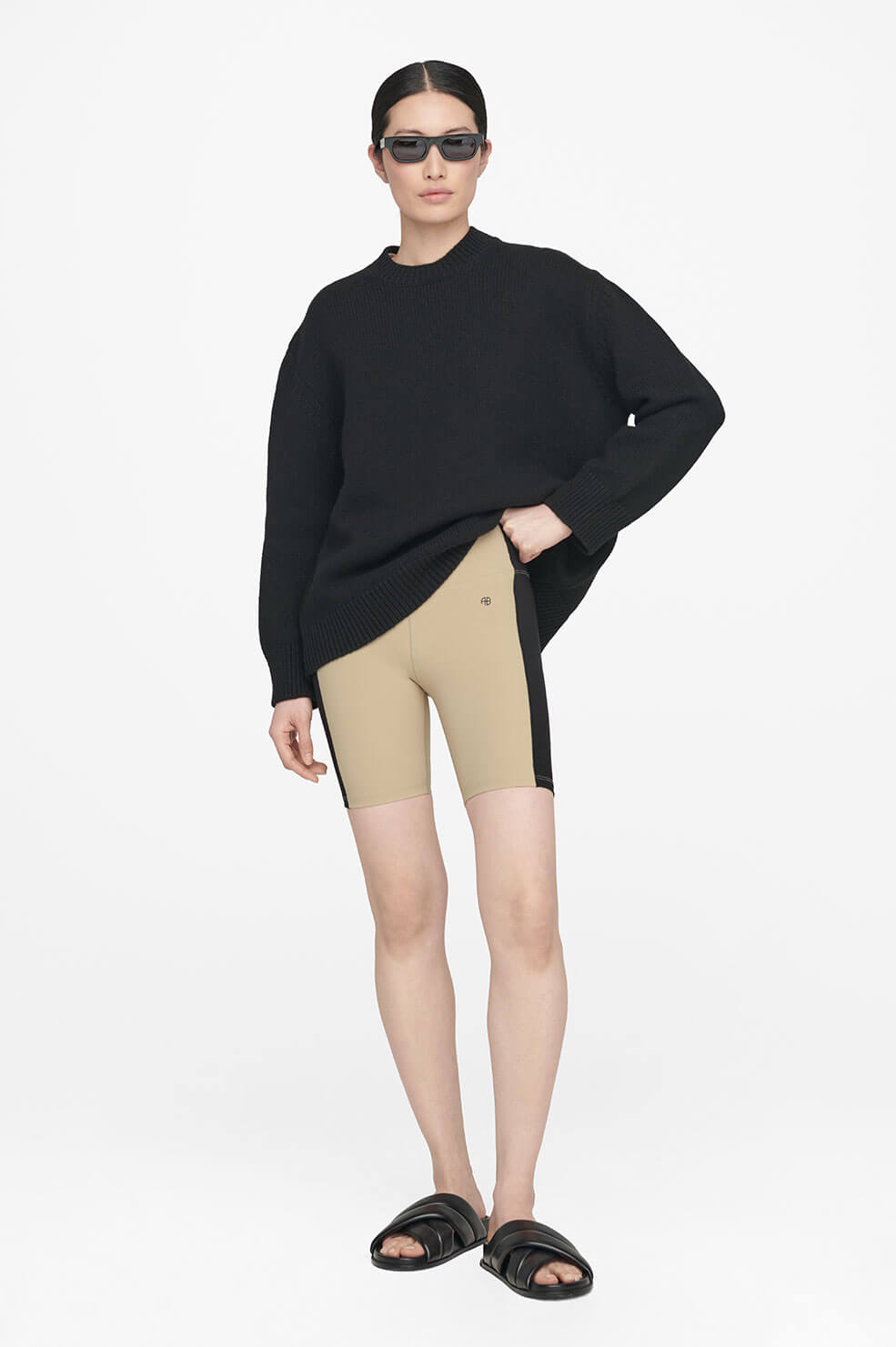 ANINE BING Blake Biker Short - Tan And Black