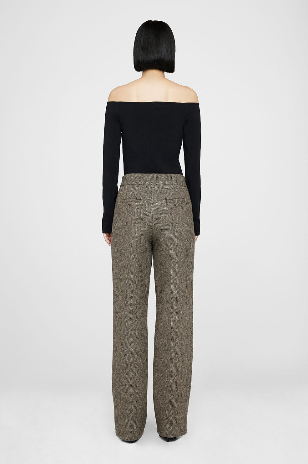 ANINE BING Brice Trouser - Black And Tan Herringbone - On Model Back