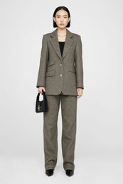 ANINE BING Brice Trouser - Black And Tan Herringbone - On Model Front Second Image
