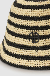 ANINE BING Cami Bucket Hat - Black And Natural Stripe - Detail View