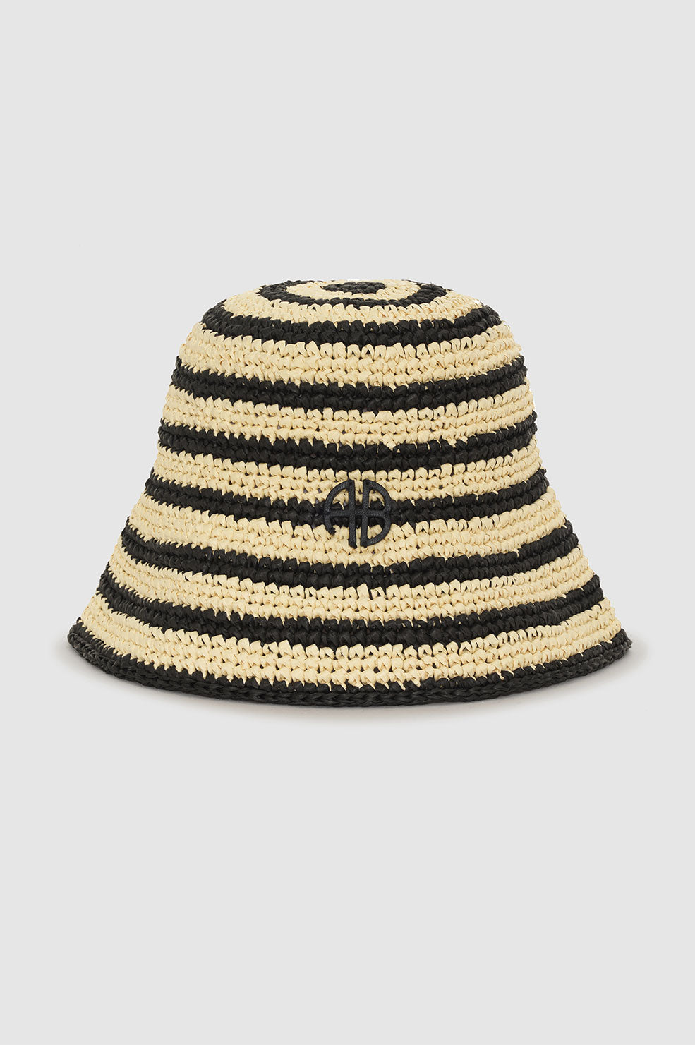ANINE BING Cami Bucket Hat - Black And Natural Stripe - Front View