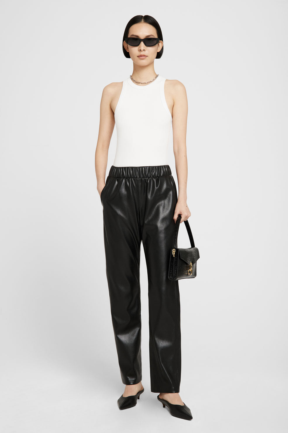 ANINE BING Colton Track Pant - Black - On Model Front