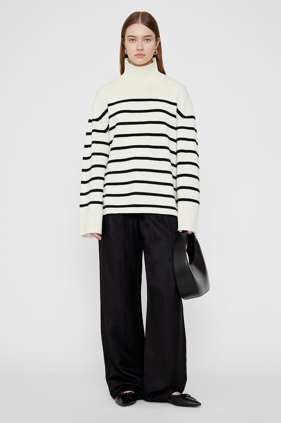 ANINE BING Courtney Sweater - Ivory And Black Stripe - On Model Front