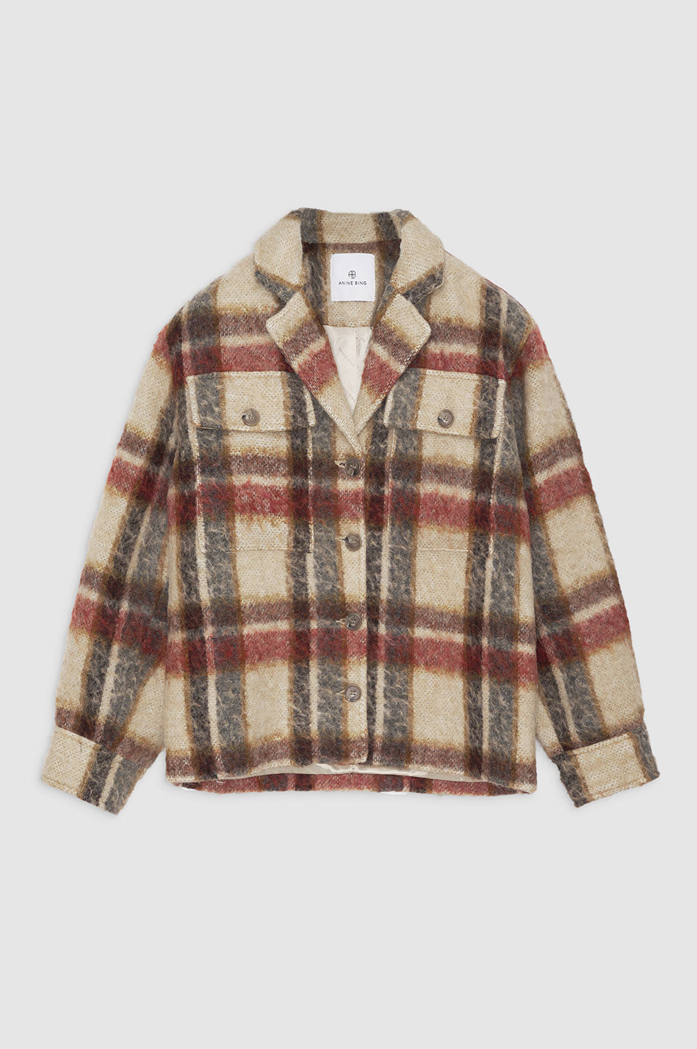 ANINE BING Flynn Jacket - Oatmeal Plaid - Front View