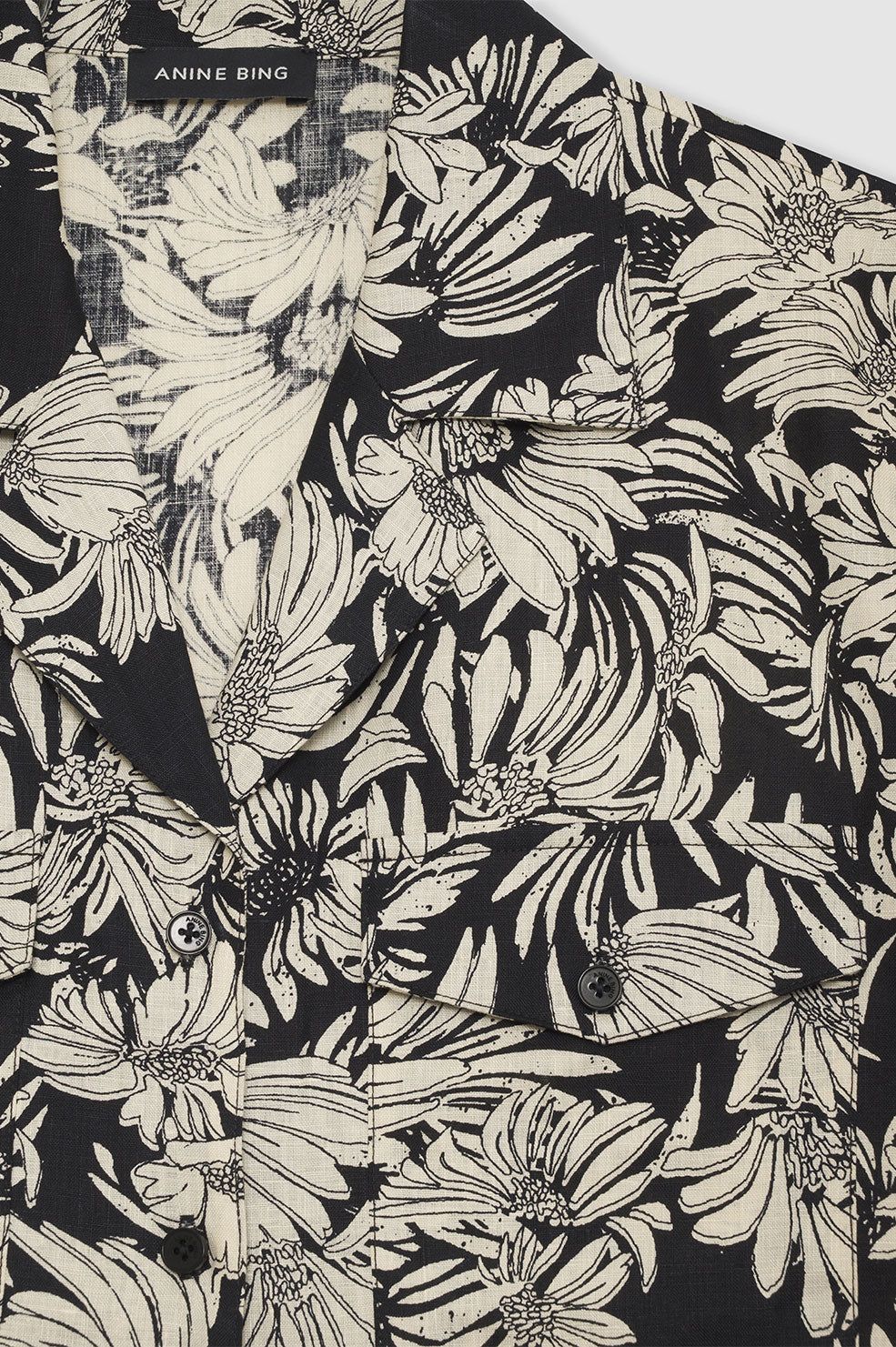ANINE BING Hamilton Shirt - Black Floral Print - Detail View