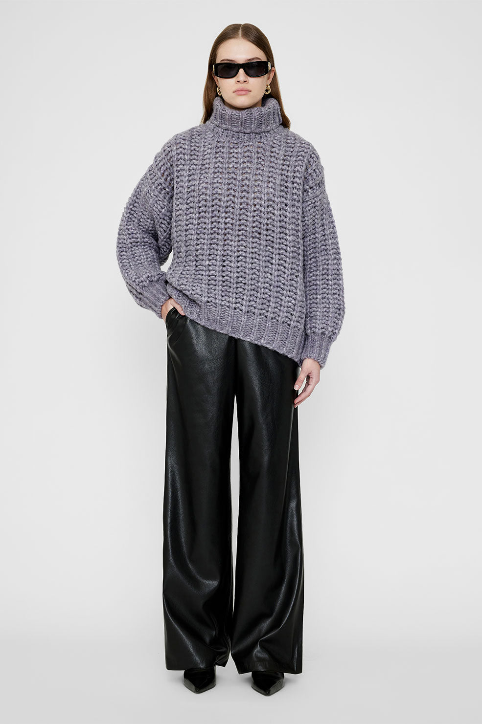 ANINE BING Iris Sweater - Ash Violet - On Model Front