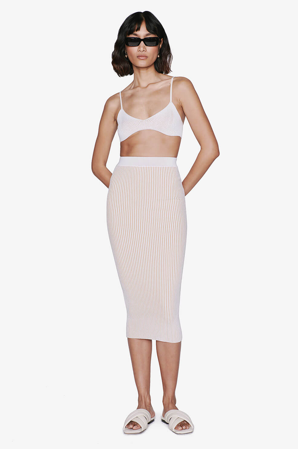 ANINE BING Julian Skirt - Ivory And Camel