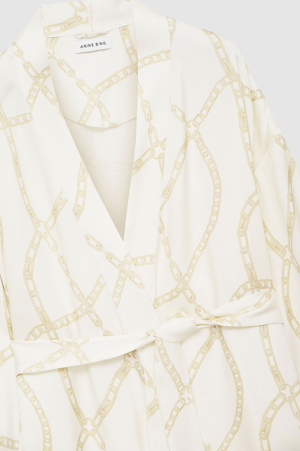 ANINE BING Kara Robe - Cream And Tan Link Print - Detail View