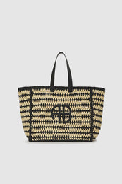 ANINE BING Large Rio Tote - Black And Natural Stripe - Front View