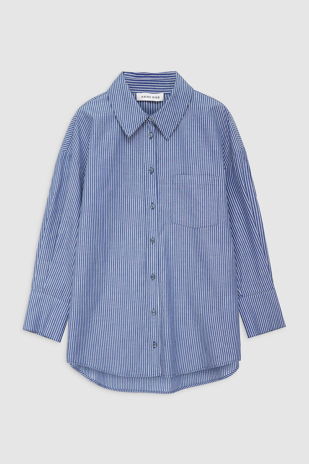 ANINE BING Mika Shirt - Blue And White Stripe - Front View
