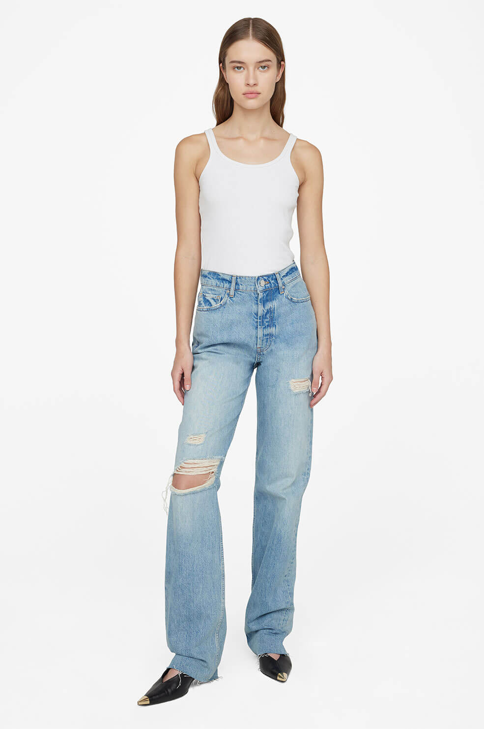ANINE BING Olsen Jean - Destructed Lake Indigo - On Model Front