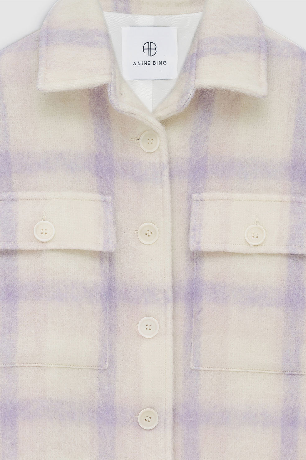 ANINE BING Phoebe Jacket- Lavender And Cream Check - Detail View