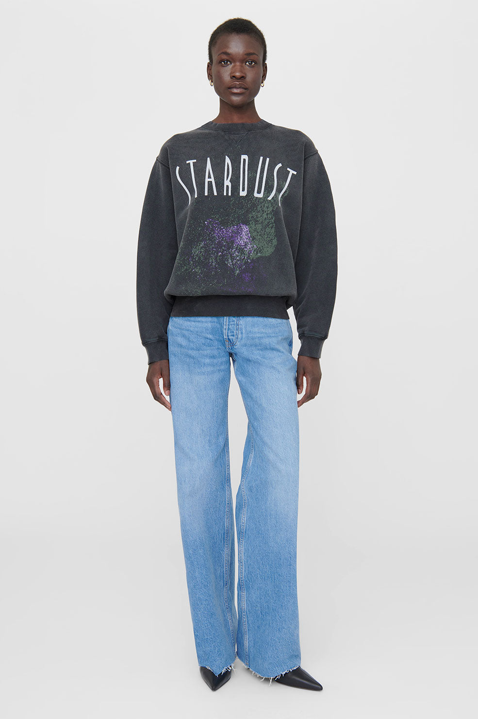 ANINE BING Ramona Sweatshirt Stardust - Washed Black - On Model Front