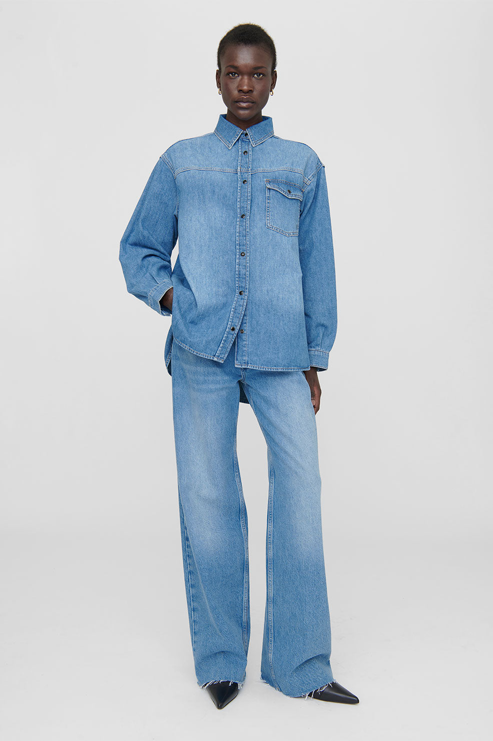 ANINE BING Sloan Shirt - Panama Blue - On Model Front