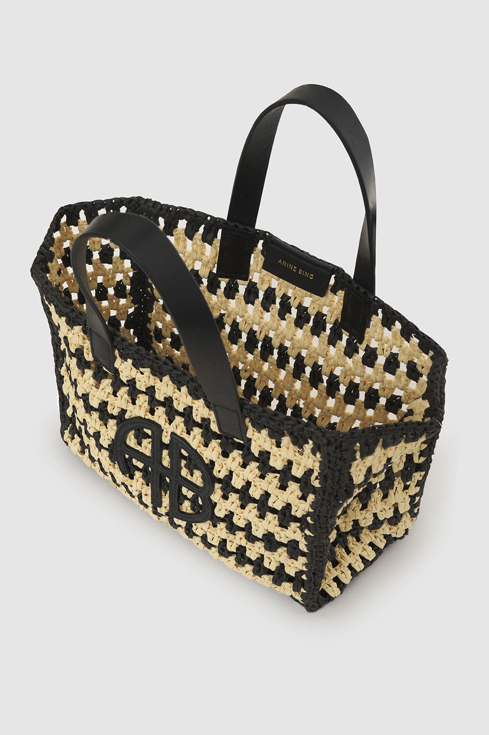 ANINE BING Small Rio Tote - Black And Natural Stripe - Inside View