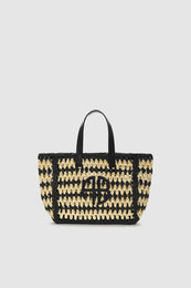 ANINE BING Small Rio Tote - Black And Natural Stripe - Front View