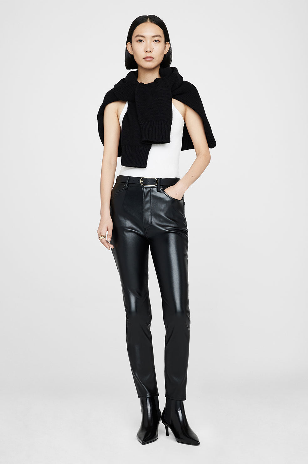 ANINE BING Sonya Pant - Black - On Model Front