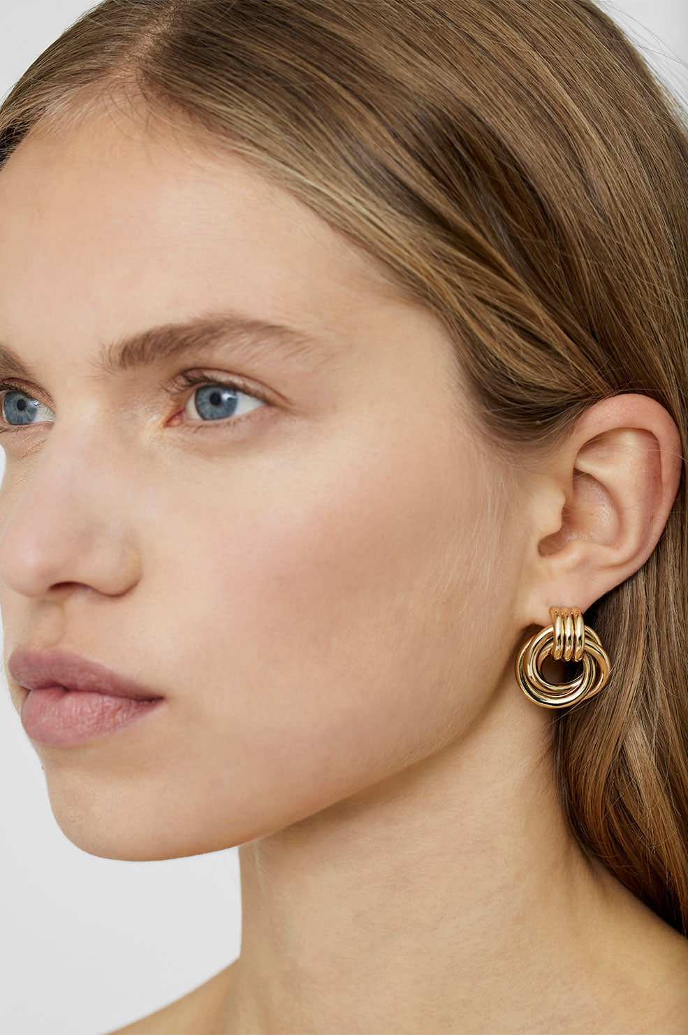 ANINE BING Triple Knot Earrings - Gold - On Model View
