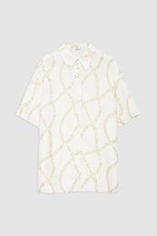 ANINE BING Valo Shirt - Cream And Tan Link Print - Front View