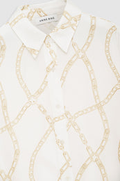 ANINE BING Valo Shirt - Cream And Tan Link Print - Detail View