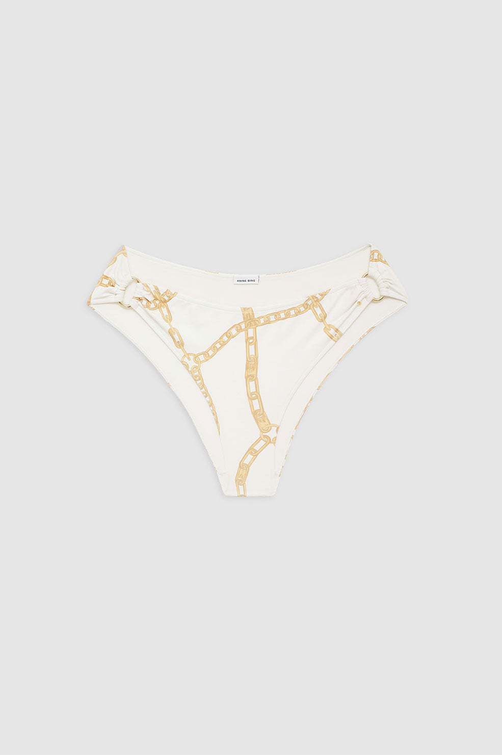 ANINE BING Viv Bikini Bottom - Cream And Tan Link Print - Front View